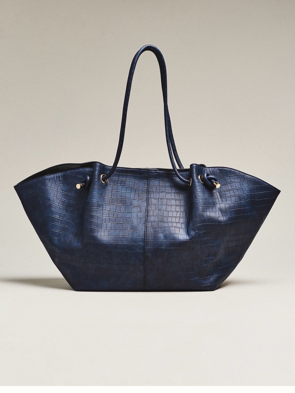 NWT new Anthropologie Maeve embossed croc tote bag navy blue huge